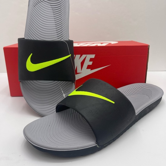 Nike Men’s Black Slides with Neon Green Logo - Picture 15 of 16